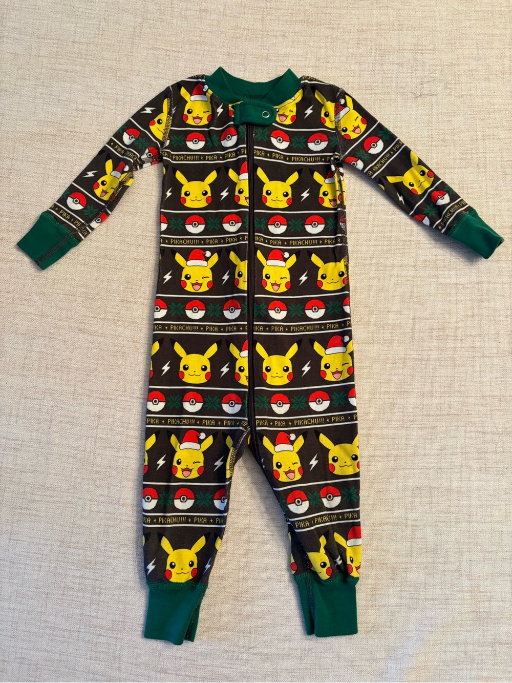 Hanna Andersson Pikachu Zip-Front One-Piece - Yellow, Green & Black 12-18 months